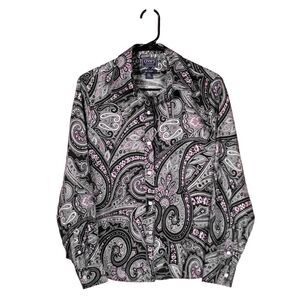 Chaps Ralph Lauren Womens Shirt Button Up Paisley Long Sleeve Blouse Top Size PL